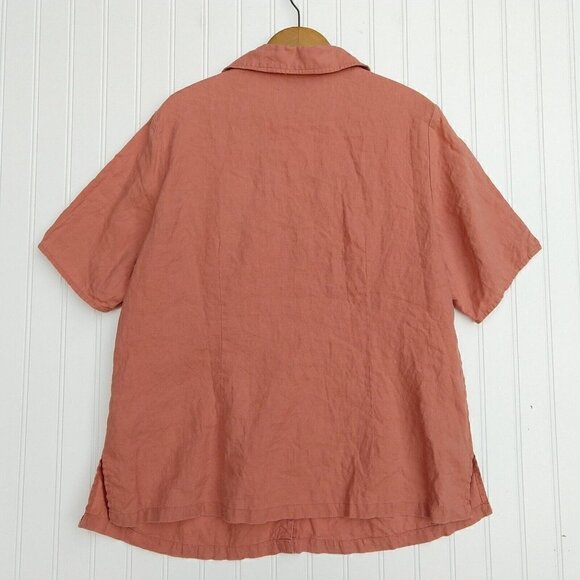 Lane Bryant Linen Top Plus Size 14/16 Terra Cotta Short Sleeve Button Up Collar - Picture 8 of 8
